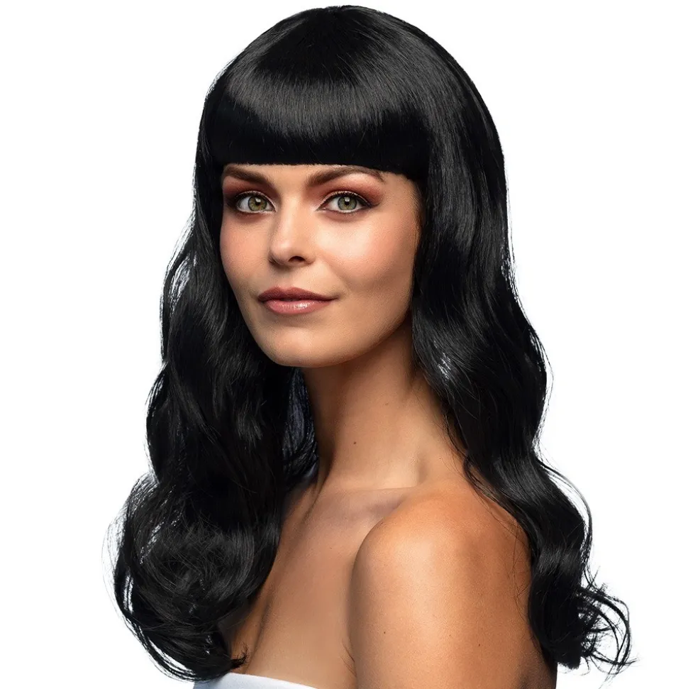 PERRUQUE GLAMOUR CHEVEUX LONGS ONDULÉS NOIR FEMME