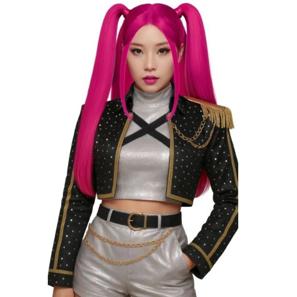 PERRUQUE K-POP DOUBLE COUETTES ROSE FLUO FEMME