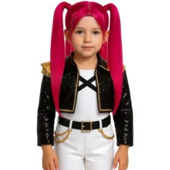 PERRUQUE K-POP DOUBLE COUETTES ROSE FLUO FILLE