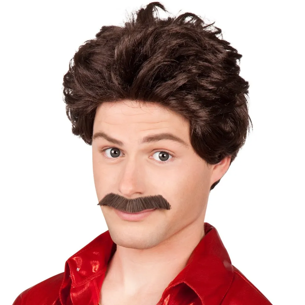 PERRUQUE MOUSTACHE CHÂTAIN MAGNUM HOMME