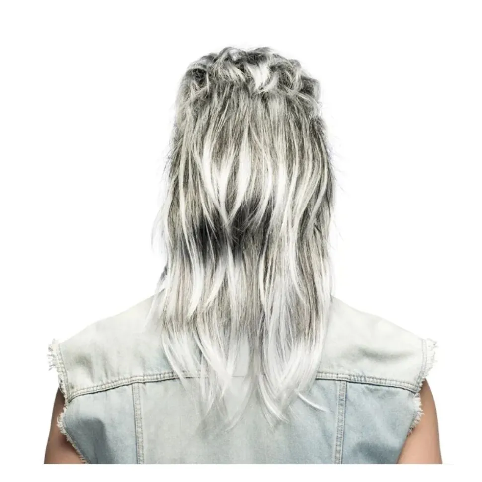 PERRUQUE MULET PUNK GRIS ANNÉES 80 HOMME