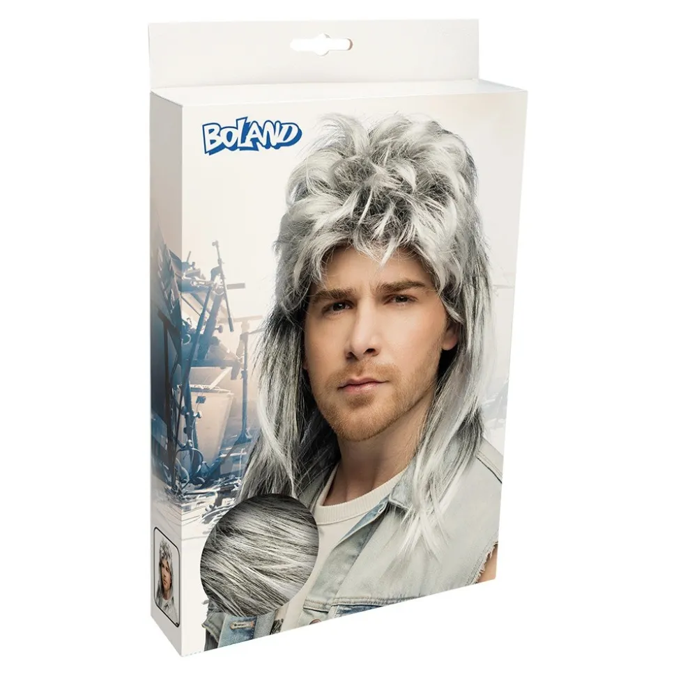 PERRUQUE MULET PUNK GRIS ANNÉES 80 HOMME