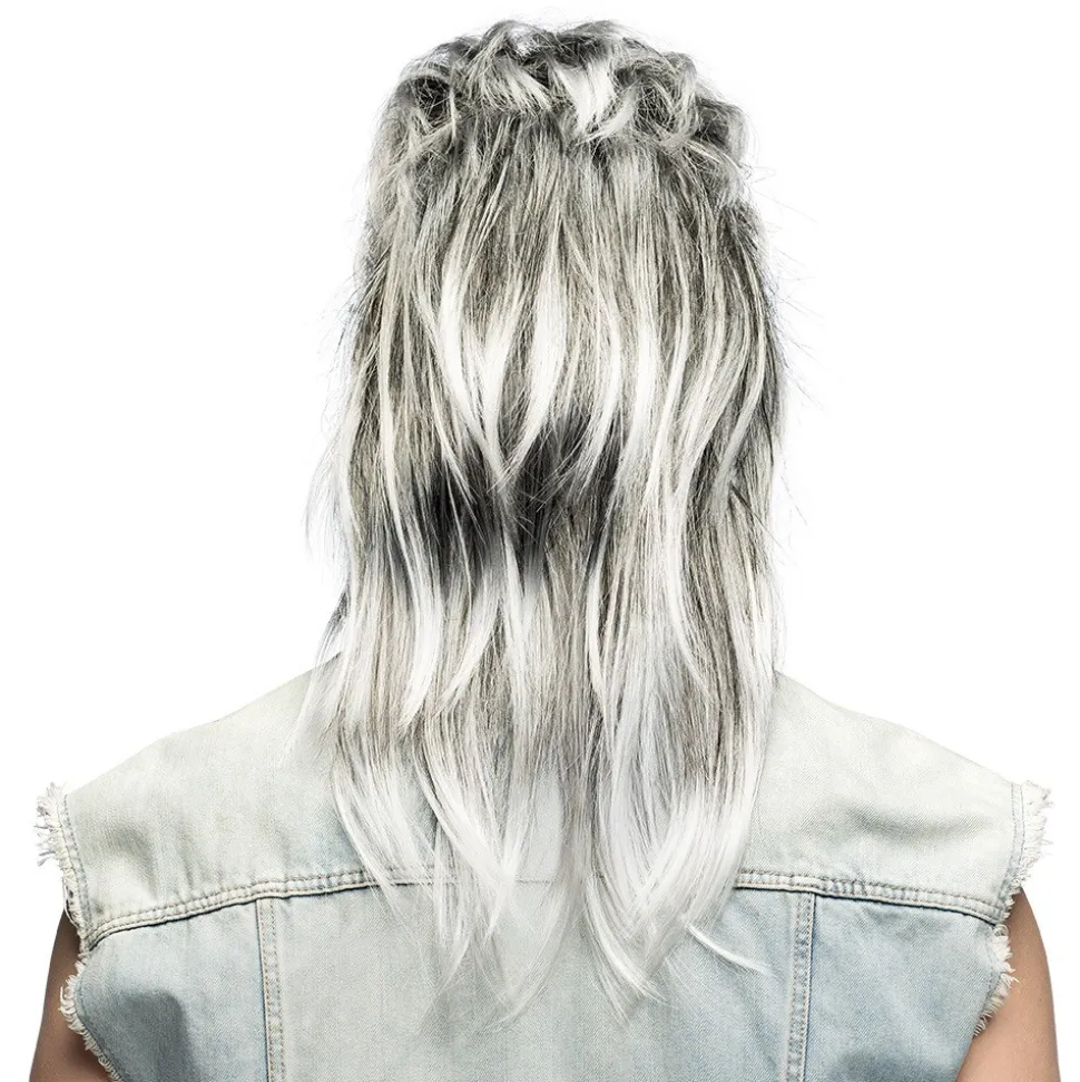 PERRUQUE MULET PUNK GRIS ANNÉES 80 HOMME
