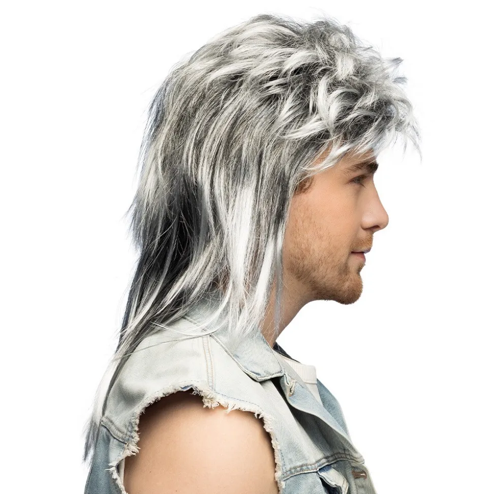 PERRUQUE MULET PUNK GRIS ANNÉES 80 HOMME