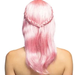 PERRUQUE PAILLETTES COURONNE TRESSE ROSE FEMME