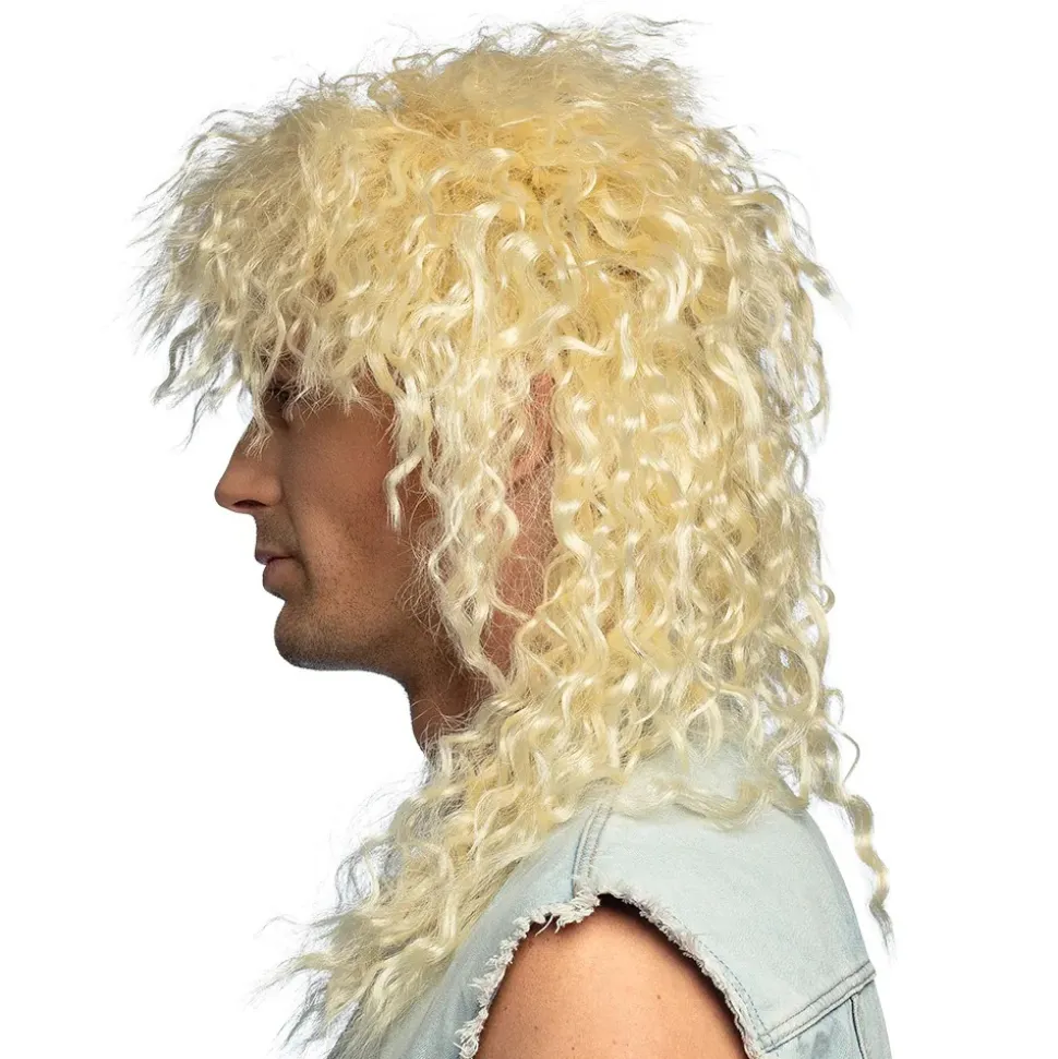 PERRUQUE ROCK SAUVAGE MÈCHES BOUCLES BLOND ADULTE