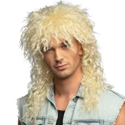 PERRUQUE ROCK SAUVAGE MÈCHES BOUCLES BLOND ADULTE