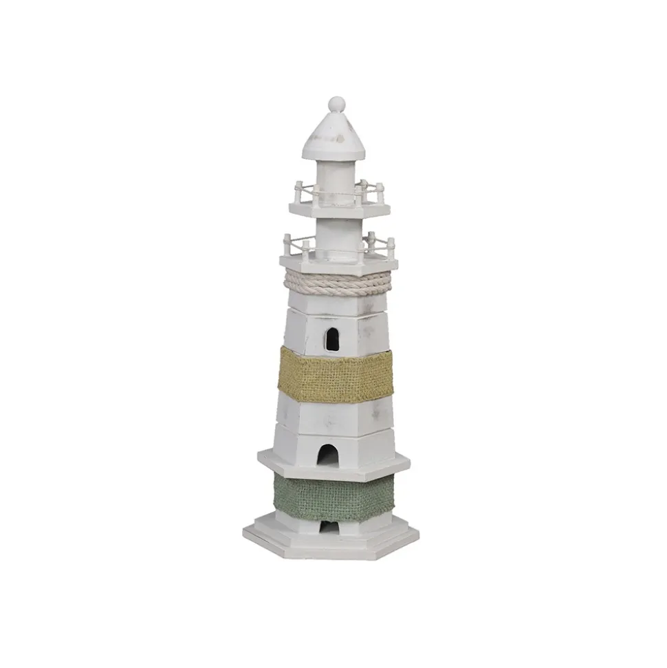 PHARE BOIS DÉCORATIF 29CM BLANC