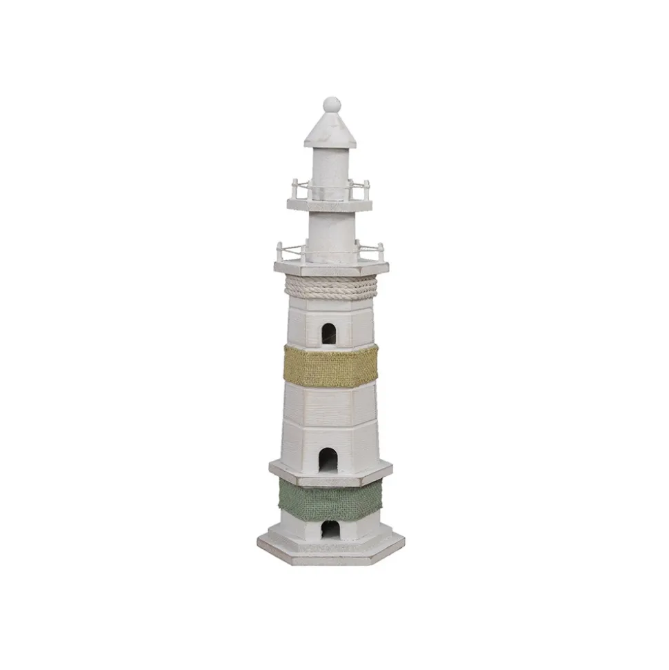 PHARE BOIS DÉCORATIF 38.5CM BLANC