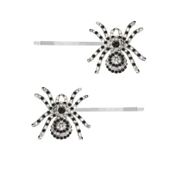 2 PINCES À CHEVEUX ARAIGNÉES STRASS ARGENT NOIR