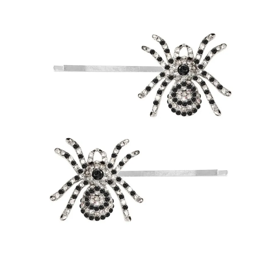 2 PINCES À CHEVEUX ARAIGNÉES STRASS ARGENT NOIR