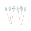 6 PIQUES BOIS MOTIFS DÉCO NAISSANCE 21CM BLEU CIEL