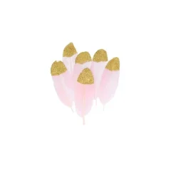 6 PLUMES ROSE POINTE OR PAILLETÉ 11X3.5CM