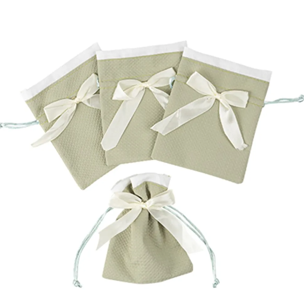 4 POCHONS TISSU GAUFRÉ N?'UD 9.5X11.5CM VERT