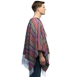 PONCHO MEXICAIN FRANGES RAYURES MULTICOLORE ADULTE