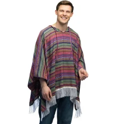 PONCHO MEXICAIN FRANGES RAYURES MULTICOLORE ADULTE