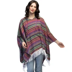 PONCHO MEXICAIN FRANGES RAYURES MULTICOLORE ADULTE