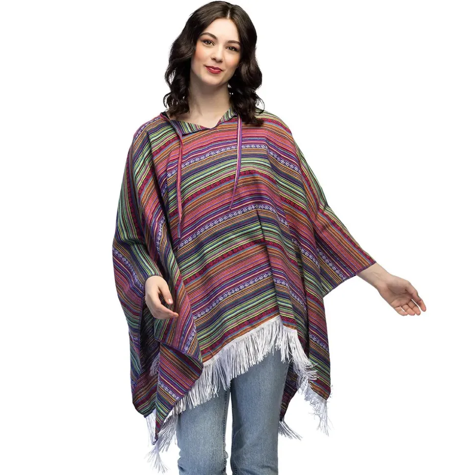 PONCHO MEXICAIN FRANGES RAYURES MULTICOLORE ADULTE