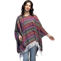 PONCHO MEXICAIN FRANGES RAYURES MULTICOLORE ADULTE