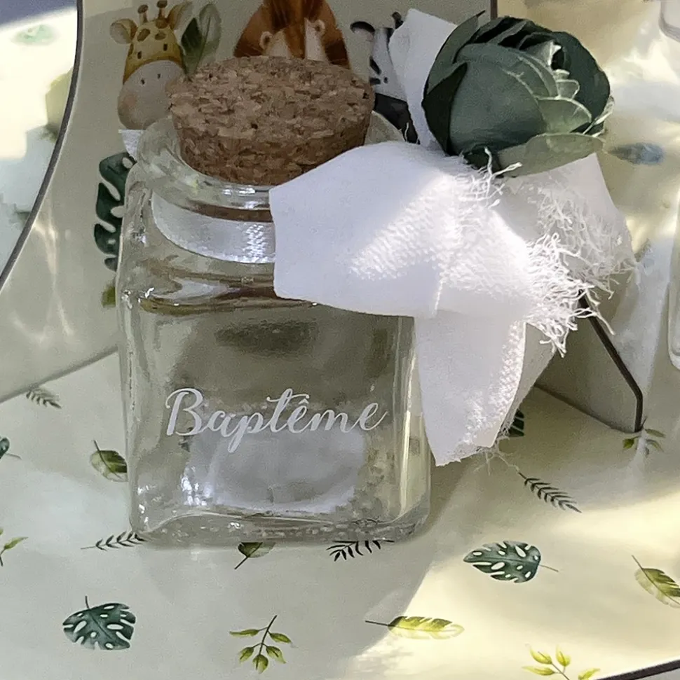 POT CARRÉ BAPTÊME BOUCHON LIÈGE 4X6CM TRANSPARENT