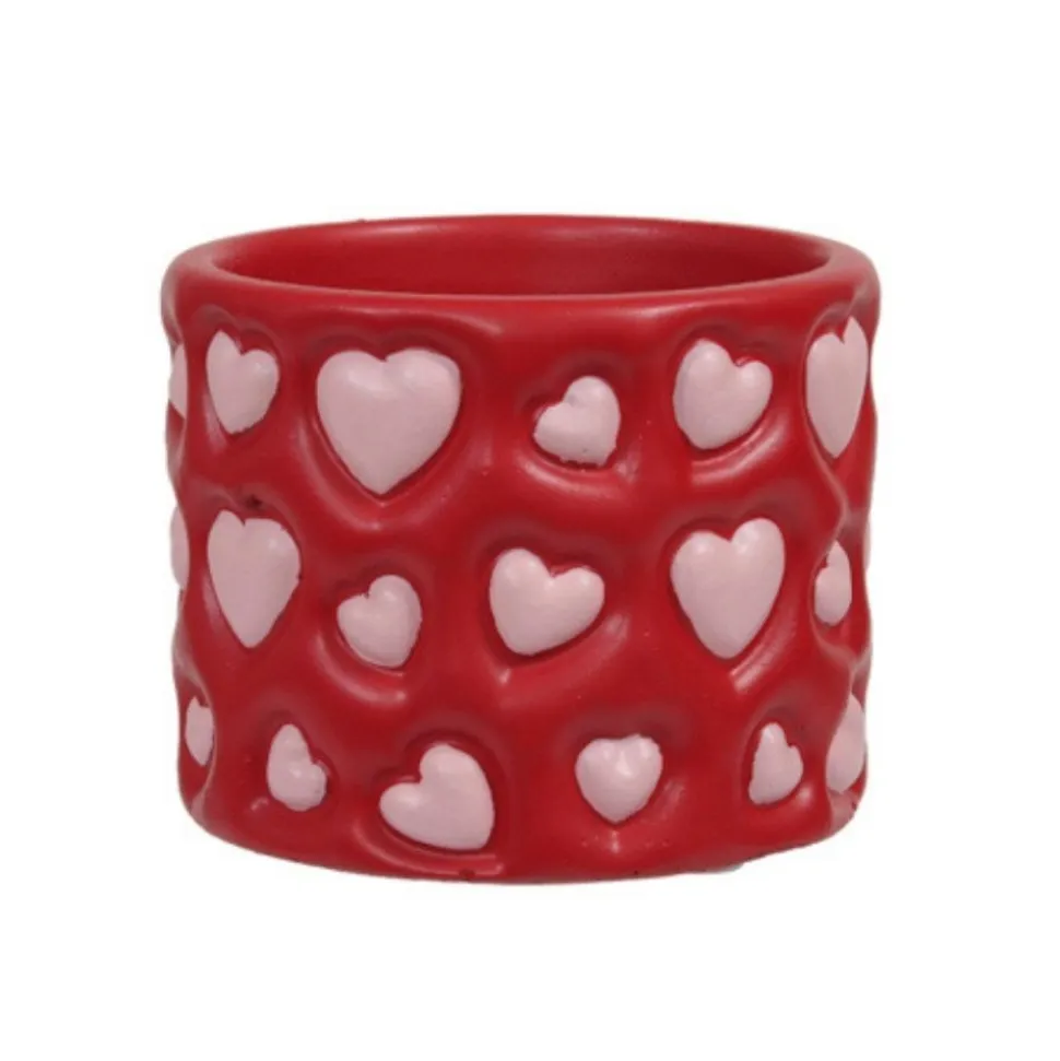 POT CIMENT CYLINDRE CUR ROSE 11X9CM ROUGE