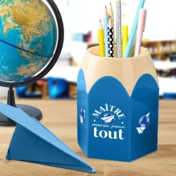 POT À CRAYON MAÎTRE MERCI POUR TOUT 12CM BLEU