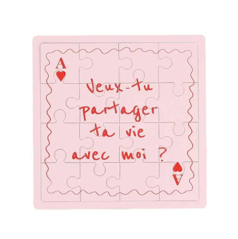 PUZZLE BOIS MESSAGE DEMANDE MARIAGE 15CM ROSE