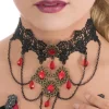 RAS-DE-COU DENTELLE PERLES GOTHIQUE ROUGE ADULTE