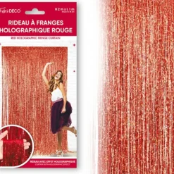 RIDEAU DE FÊTE FRANGES HOLOGRAPHIQUES 2X1M ROUGE