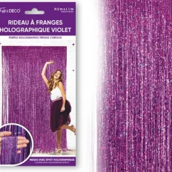 RIDEAU DE FÊTE FRANGES HOLOGRAPHIQUES 2X1M VIOLET