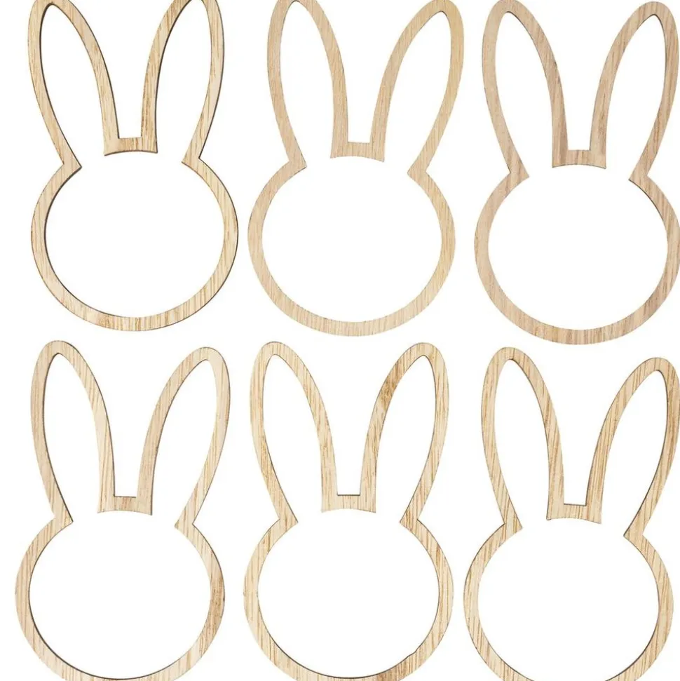 6 RONDS SERVIETTE LAPIN BOIS 6X10CM