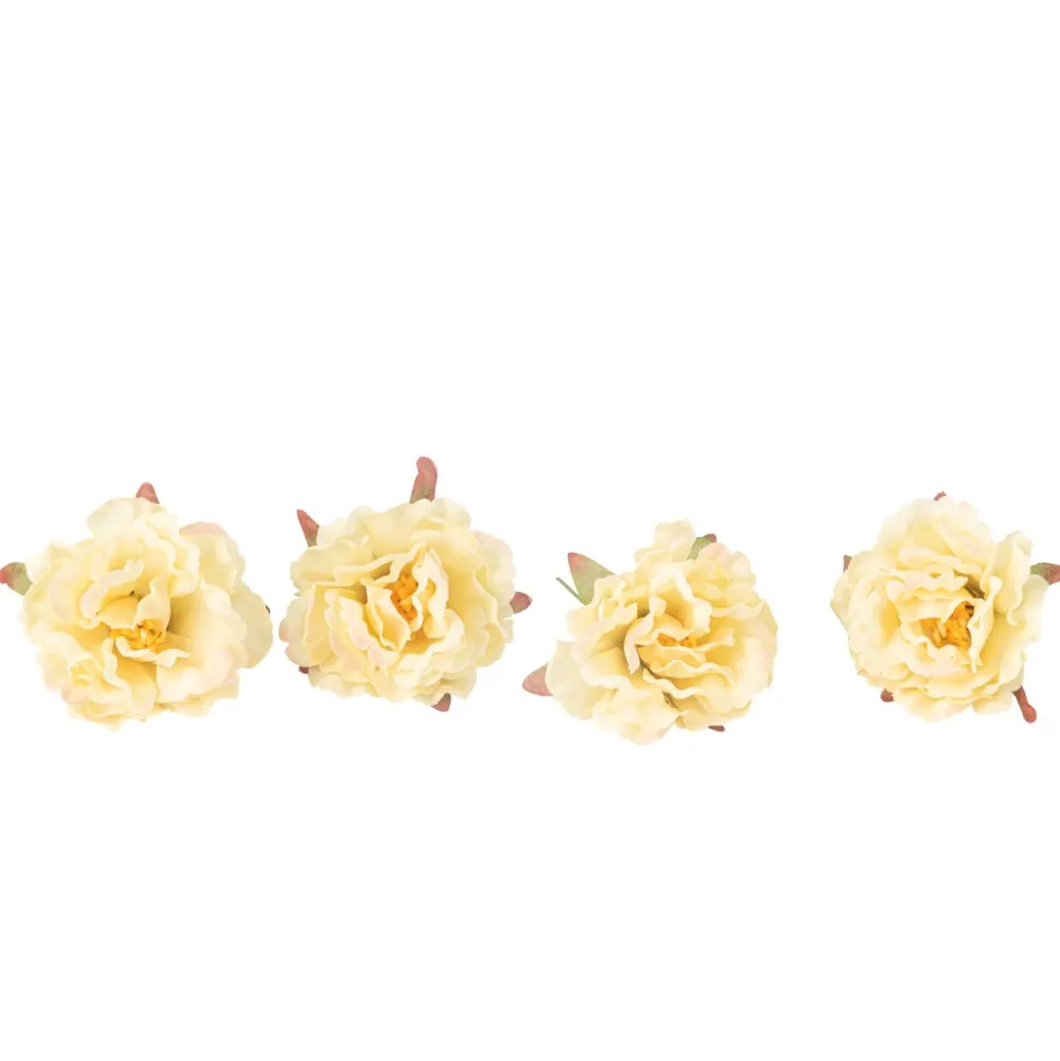 4 ROSES ANCIENNES ARTIFICIELLES 9X7CM JAUNE PÂLE