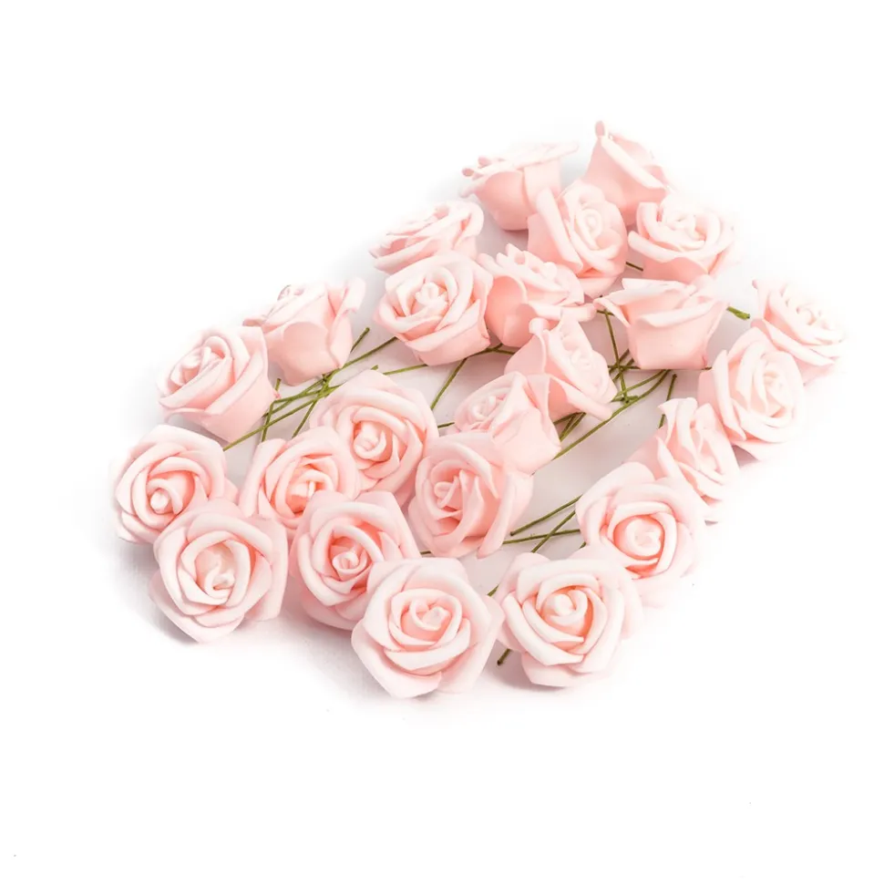 24 ROSES EN MOUSSE SUR TIGE 4X8CM ROSE
