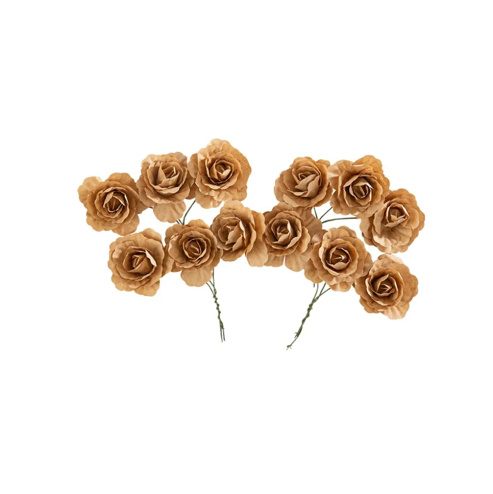 12 ROSES PAPIER SUR TIGE 3.5CM KRAFT