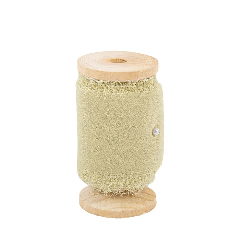 RUBAN MOUSSELINE SOIE EFFILOCHÉ 5CMX5M VERT SAUGE