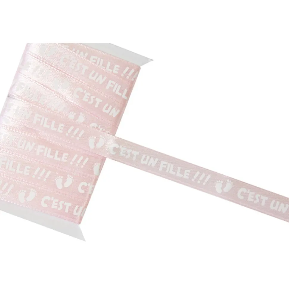 RUBAN SATIN C'EST UNE FILLE 5M ROSE