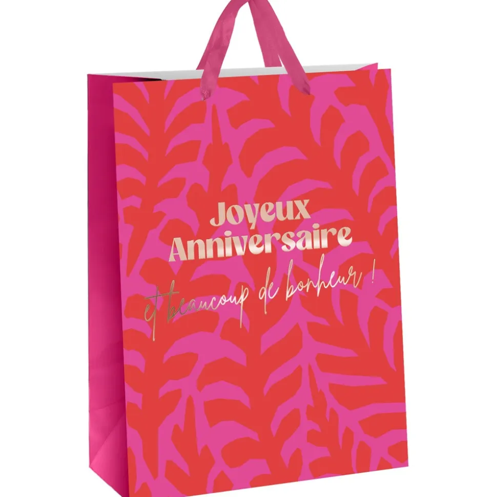 SAC CADEAU CARTON ANNIVERSAIRE 32X6.5X40CM FUCHSIA