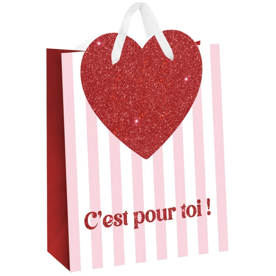 SAC CADEAU CARTON CUR PAILLETÉ 32X6.5X40CM ROUGE