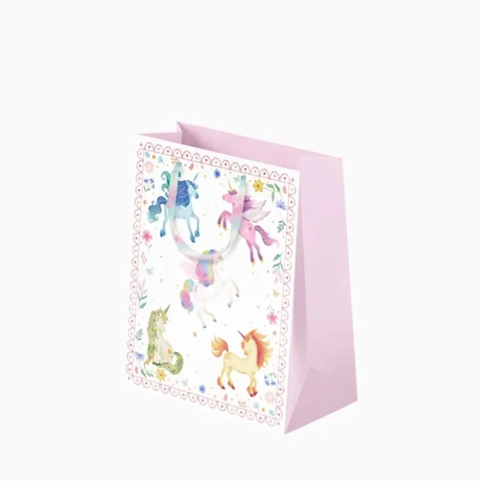 SAC CADEAU CARTON LICORNE MAGIQUE 26X10X32CM ROSE