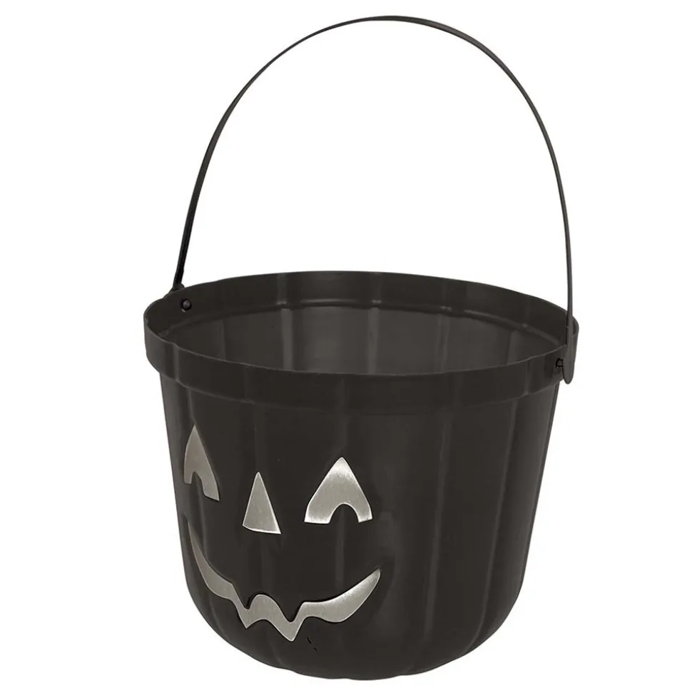 SEAU PLASTIQUE CITROUILLE 20CM NOIR