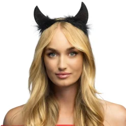 SERRE-TÊTE CORNES DIABLE SEQUIN PLUME NOIR ADULTE