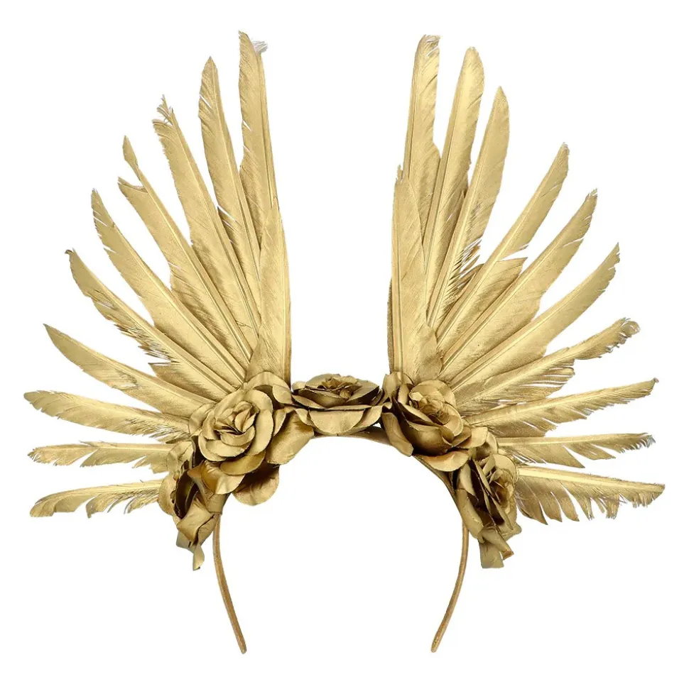 SERRE-TÊTE COURONNE PLUMES ROSES DORÉES ADULTE