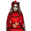 SERRE-TÊTE FLEURS NOIR ET ROUGE AVEC VOILE