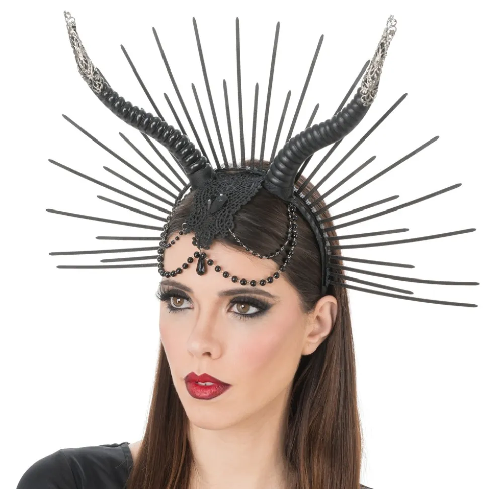 SERRE-TÊTE HALO CORNES DENTELLE PERLE NOIR ADULTE