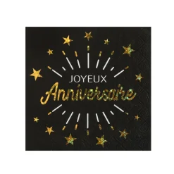 10 SERVIETTES ANNIVERSAIRE HOLOGRAPHIQUE 33CM NOIR
