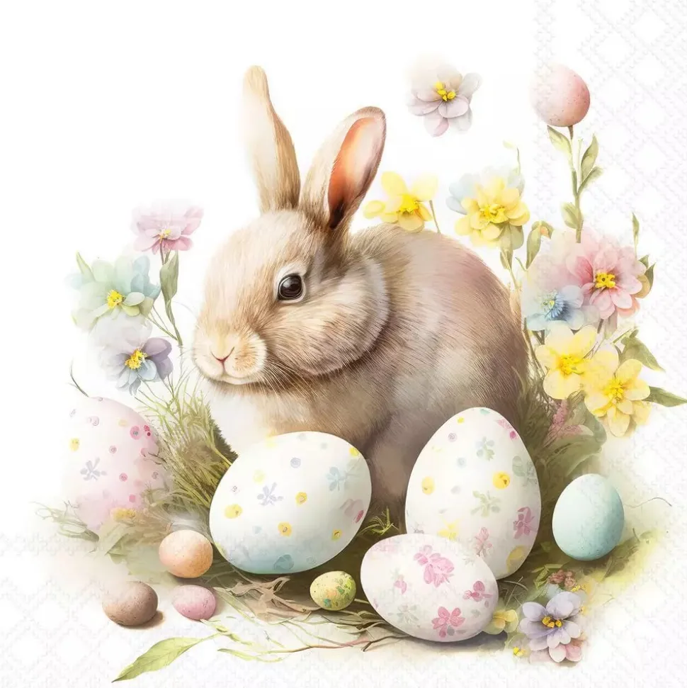 20 SERVIETTES COCKTAIL LAPIN UFS FLEURS 25CM