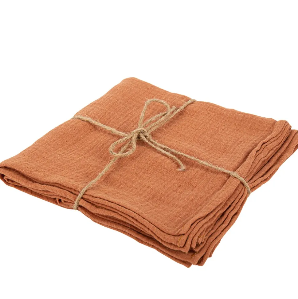 4 SERVIETTES GAZE DE COTON LAVABLE 40CM TERRACOTTA