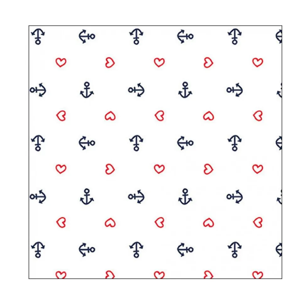 20 SERVIETTES PAPIER ANCRES MARINES COEURS 33CM