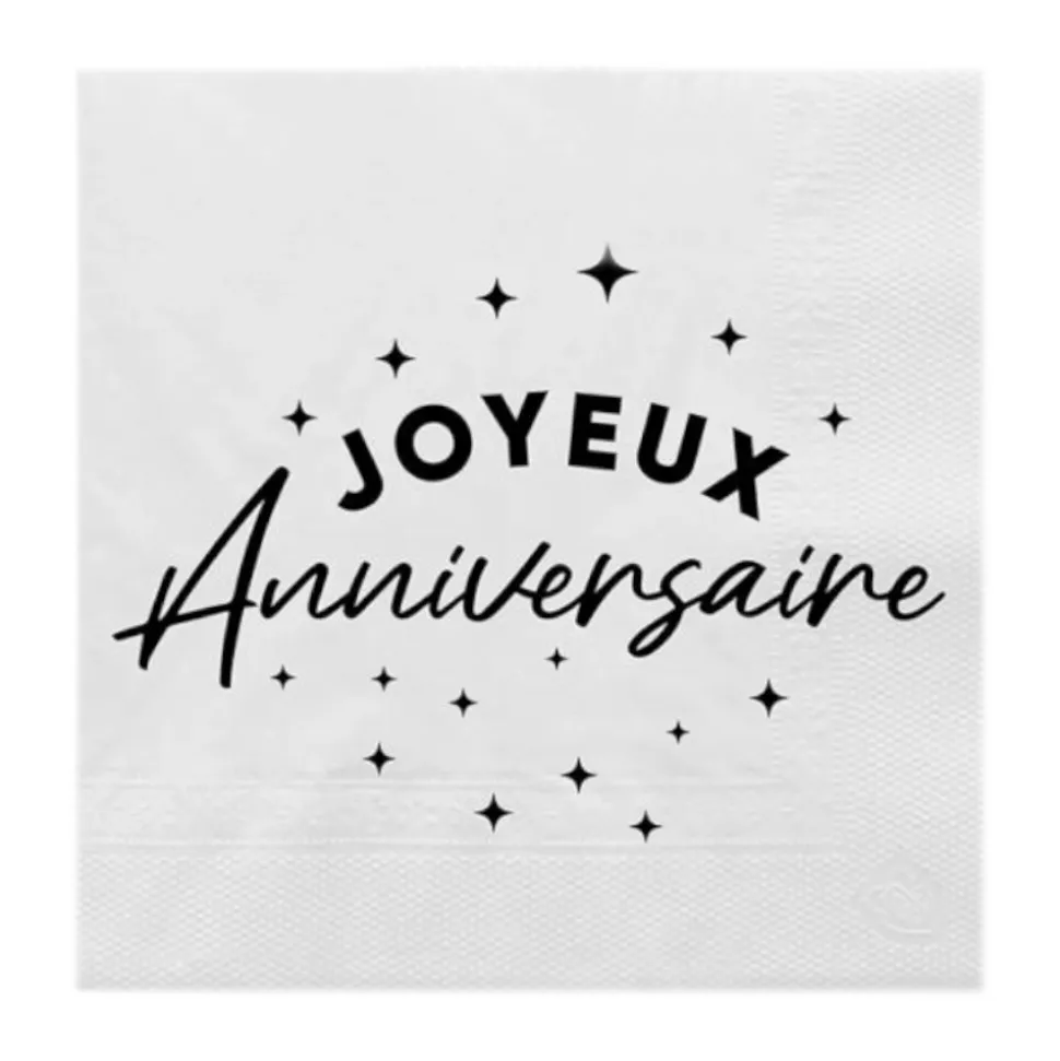 24 SERVIETTES PAPIER ANNIVERSAIRE 33CM NOIR