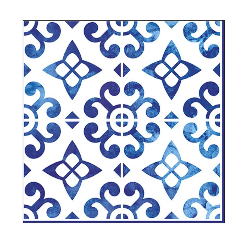 20 SERVIETTES PAPIER CARREAUX DE CIMENT BLEU 33CM